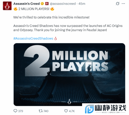 《AC影》玩家数破200万！超《起源》《奥德赛》同期