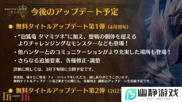 《怪物猎人 荒野》将推出多次免费更新 首波定于4月初